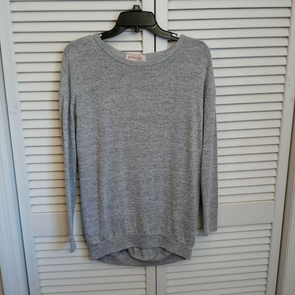 Philosophy Womens Sweater Size XS Gray Long Sleeve Ribbed Hem Pullover.